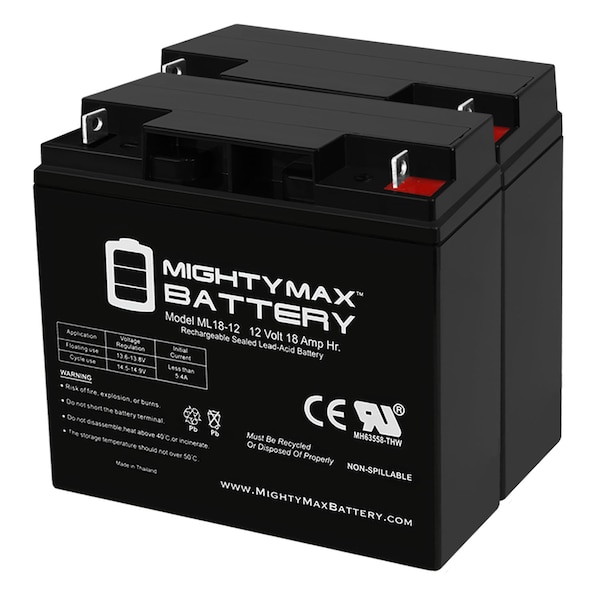 Mighty Max Battery 12V 18AH SLA Battery Replacement for SLAA12-18NB - 2 Pack - ML18-12MP29697543