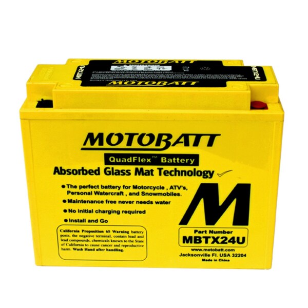 Motobatt 25Ah 350 CCA AGM Powersports Battery replaces YTX24HL - MBTX24U