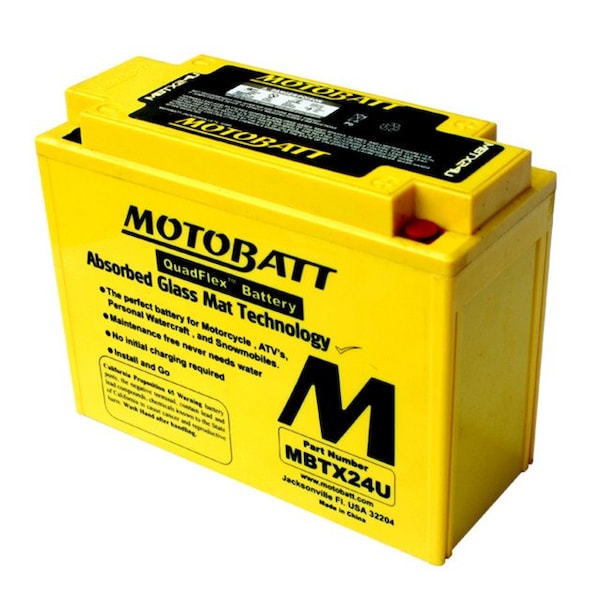 Motobatt 25Ah 350 CCA AGM Powersports Battery replaces YTX24HL - MBTX24U