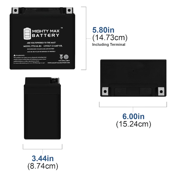 Mighty Max Battery YTX14L-BS Battery Replacement for Harley Davidson HDX14L - YTX14L-BS82