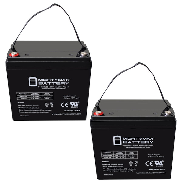 Mighty Max Battery 12V 55AH INT Replacement Battery for AGM BCI Group 34/78 Car and Truck - 2PK - MAX3948156