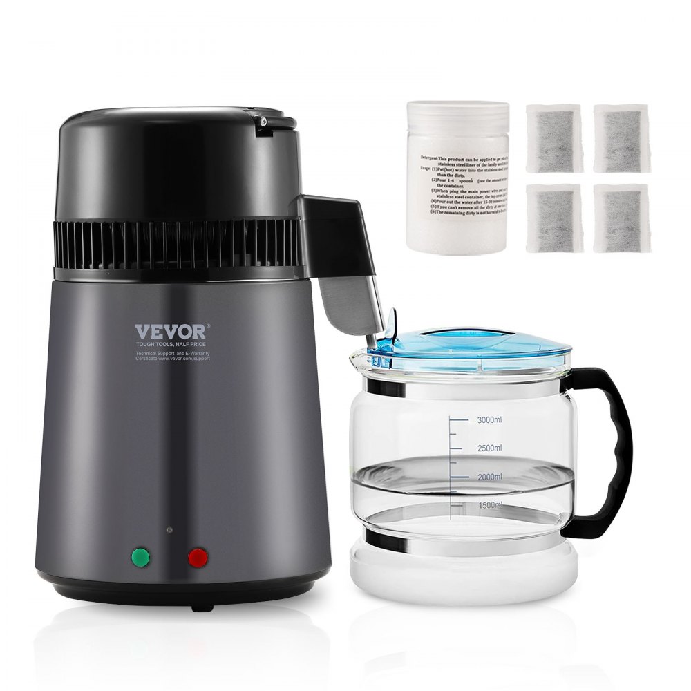 VEVOR Water Distiller, 4L 1.05 Gallon Pure Water Purifier Filter For Home Countertop, 750W Distilled Water Maker, Stainless Steel Interior Distiller Water Making Machine to Make Clean Water, Gray - BXGZLSJXB4LDXH9BQV1