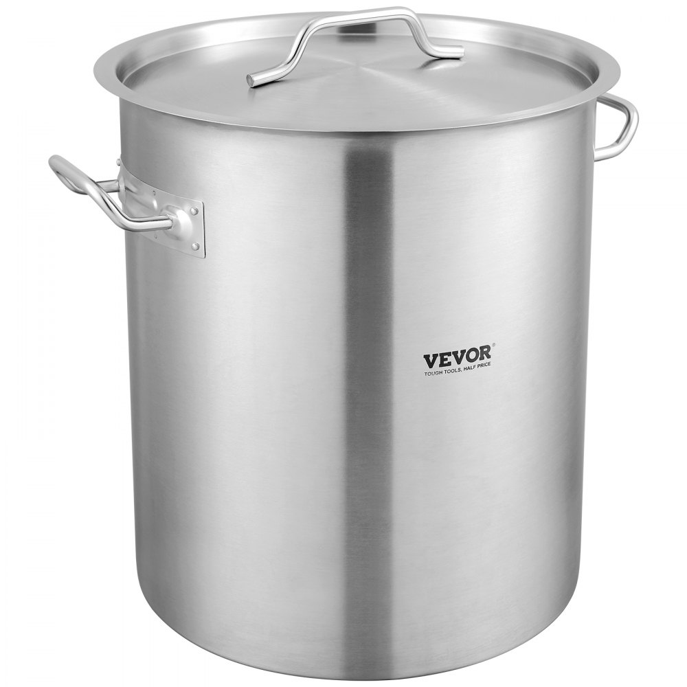 VEVOR Stainless Steel Stockpot, 42 Quart Large Cooking Pots, Cookware Sauce Pot with Strainer, Lid, and Handle, Heavy Duty Commercial Grade Stock Pot, Sanding Treatment, for Large Groups Events Silver - TGDDBX20142QT4Z4LV0