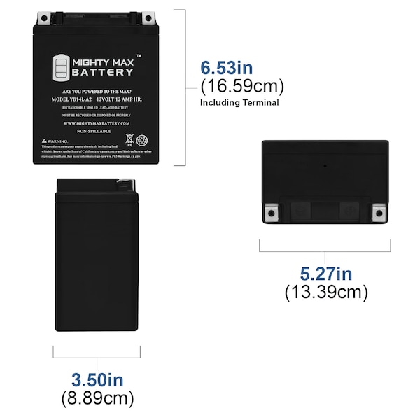 Mighty Max Battery YB14L-A2 12V 12Ah Battery for Suzuki 700 GV700 GL Madura 1985 - YB14L-A272