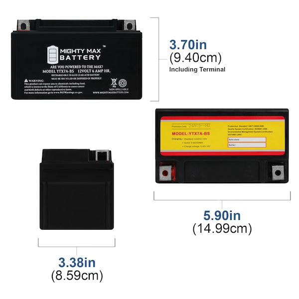 Mighty Max Battery YTX7A-BS Replacement Battery for YUASA YTX7A SEALED - YTX7A-BS1