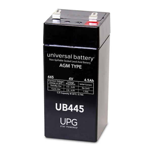 Upg Sealed Lead Acid Battery, 4 V, 4.5Ah, UB445, F1 (Faston Tab) Terminal, AGM Type - 40559