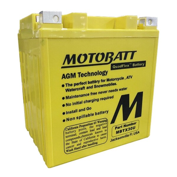 Motobatt 34Ah 440 CCA AGM Powersports Battery replaces Y60N24 Y60N30 12N24 YIX30 52515 53030 EXT30 PC925 - MBTX30U