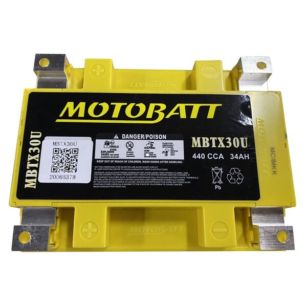 Motobatt 34Ah 440 CCA AGM Powersports Battery replaces Y60N24 Y60N30 12N24 YIX30 52515 53030 EXT30 PC925 - MBTX30U