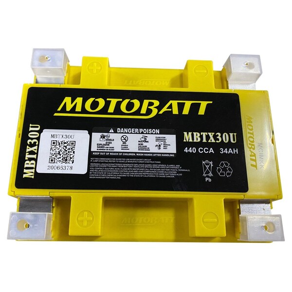 Motobatt 34Ah 440 CCA AGM Powersports Battery replaces Y60N24 Y60N30 12N24 YIX30 52515 53030 EXT30 PC925 - MBTX30U