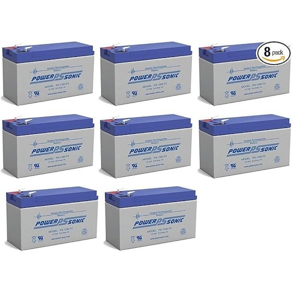 Power-Sonic PS-1290F2 12V 9Ah F2 AGM Rechargeable Batteries, 8PK - PS-1290 F2