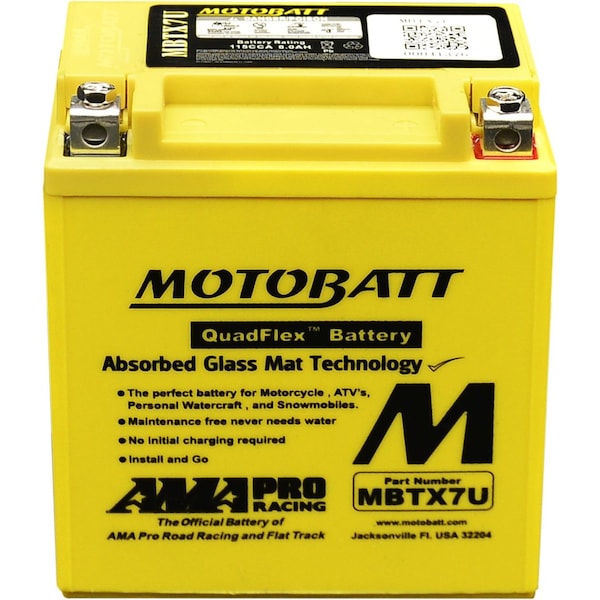 Motobatt 8Ah 115 CCA AGM Powersports Battery replaces YTX7L YTX7L-BS YTZ8V - MBTX7U