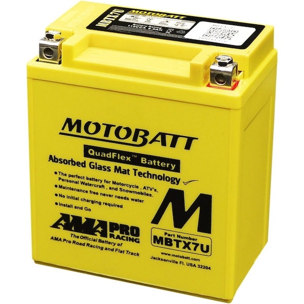 Motobatt 8Ah 115 CCA AGM Powersports Battery replaces YTX7L YTX7L-BS YTZ8V - MBTX7U