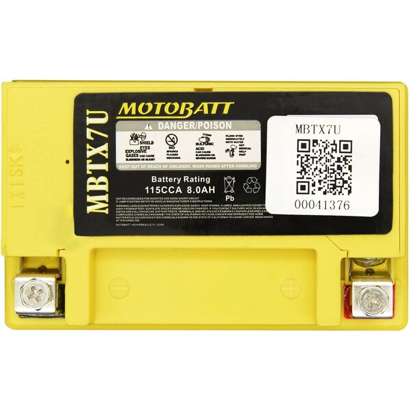 Motobatt 8Ah 115 CCA AGM Powersports Battery replaces YTX7L YTX7L-BS YTZ8V - MBTX7U
