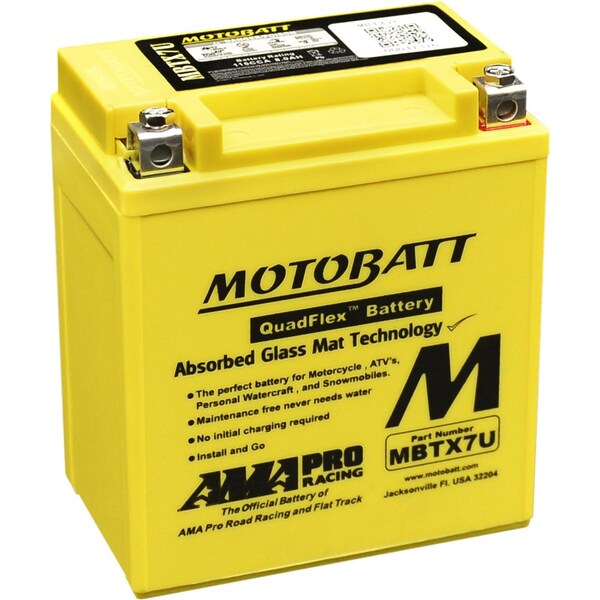 Motobatt 8Ah 115 CCA AGM Powersports Battery replaces YTX7L YTX7L-BS YTZ8V - MBTX7U