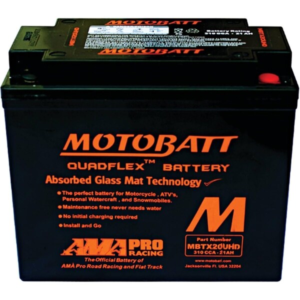 Motobatt 21Ah 310 CCA AGM Powersports Battery replaces YTX20HL - MBTX20UHD