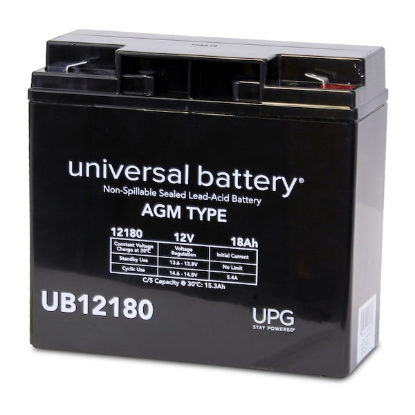 Upg Sealed Lead Acid Battery, 12 V, 18Ah, UB12180, F2 Faston Tab Terminal, AGM Type - 40648