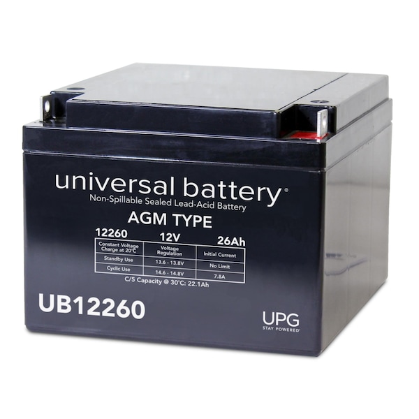 Upg Sealed Lead Acid Battery, 12 V, 26Ah, UB12260, T3 Tab Terminals, AGM Type - D5747