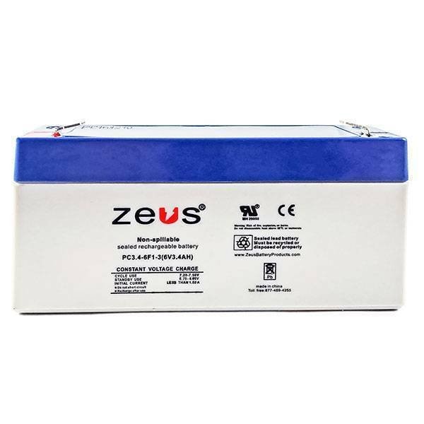 Zeus Battery Products 3.2Ah 6V F1 Sealed Lead Acid Battery - PC3.4-6F1