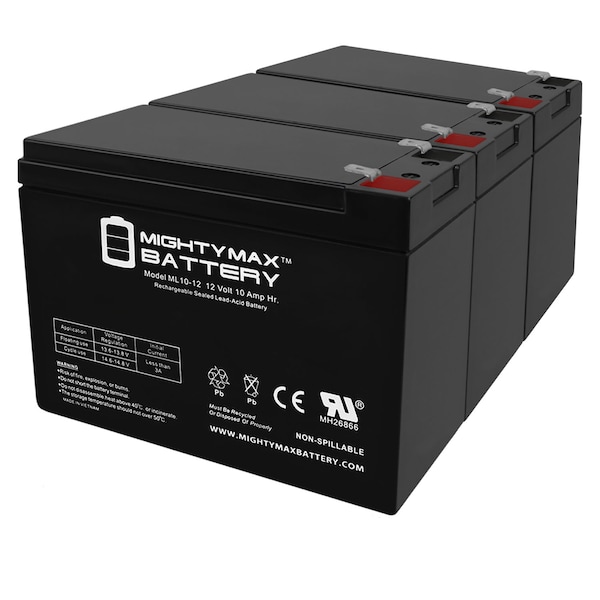 Mighty Max Battery 12V 10Ah Schwinn ST1000, ST-1000 Stealth Scooter Battery - 3 Pack - ML10-12MP3361125