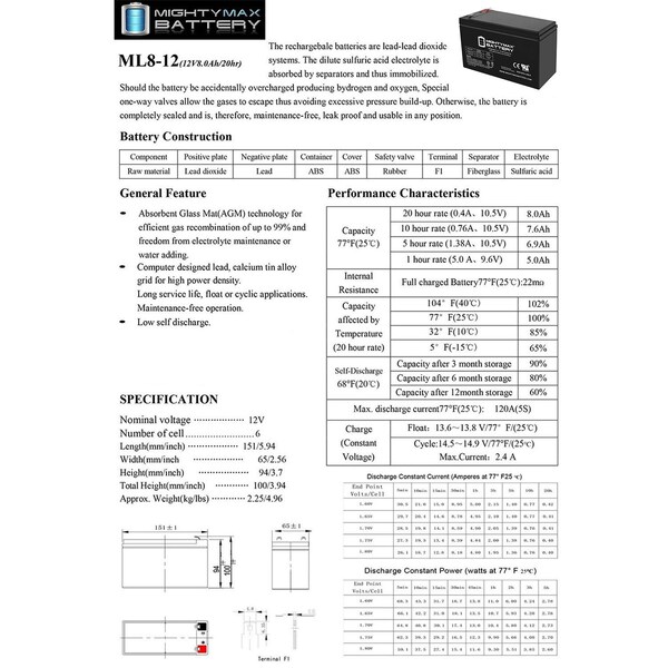 Mighty Max Battery 12V 8Ah SLA Replacement Battery for Powervar ABCE1440-11 - MAX3968425
