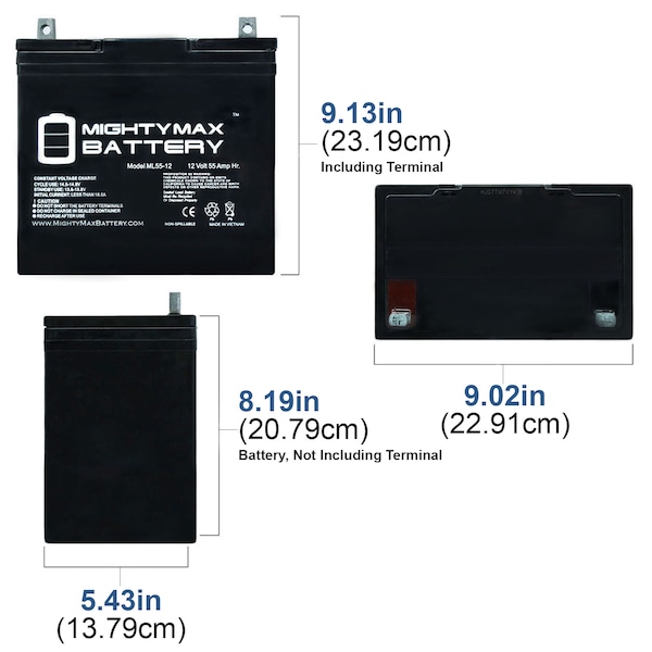 Mighty Max Battery 12V 55Ah SLA AGM Bruno Humvee 46 Battery - 2 Pack - ML55-12MP24106