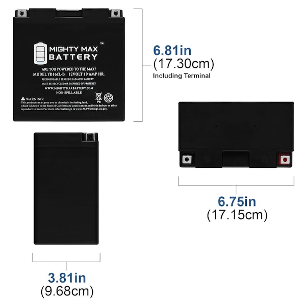 Mighty Max Battery YB16CL-B 12V 19AH SLA Replacement Battery for Ultra 16CL-B - MAX3969700