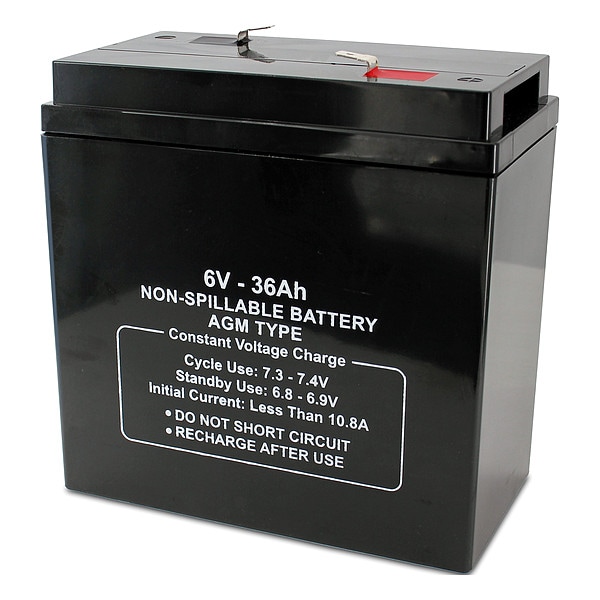 Zoro Select Sealed Lead Acid Battery, 6V, 36Ah, AGM - 47043