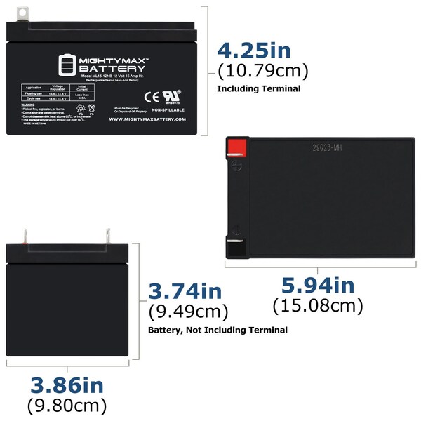 Mighty Max Battery ML15-12 - 12 Volt 15 AH, NB Terminal, Rechargeable SLA AGM Battery - MAX4039906