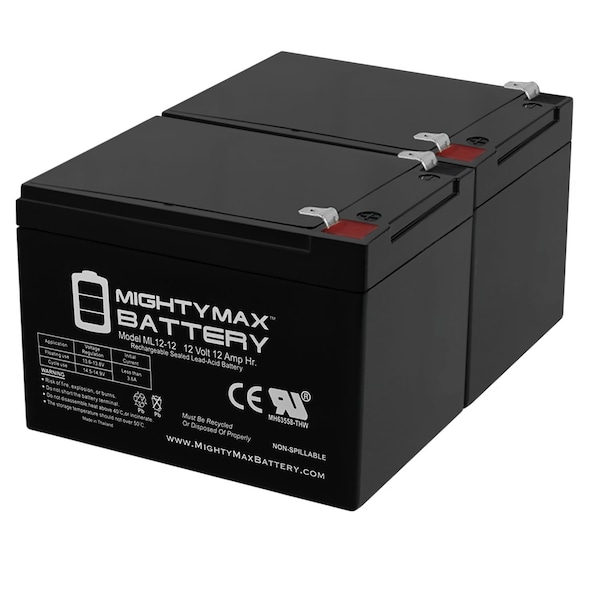 Mighty Max Battery 12V 12AH SLA Replacement Battery for DURA12-12F2 - 2PK - MAX3942553