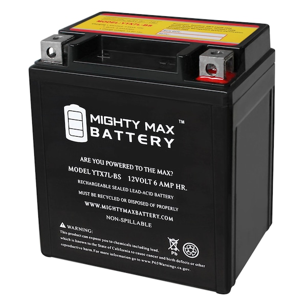 Mighty Max Battery YTX7L-BS 12V 6Ah Replacement Battery for Motobatt MBTX7U QuadFlex - YTX7L-BS89439