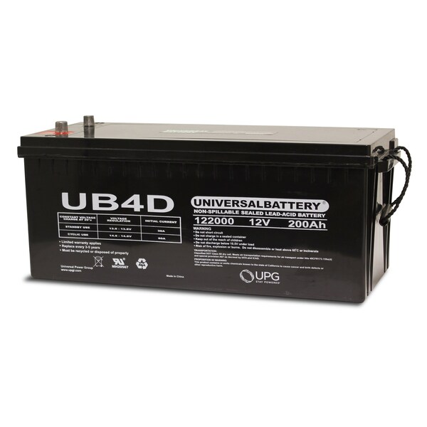 Upg Sealed Lead Acid Battery, 12 V, 200Ah, UB4D, Auto Post Terminal, AGM Type - 45972