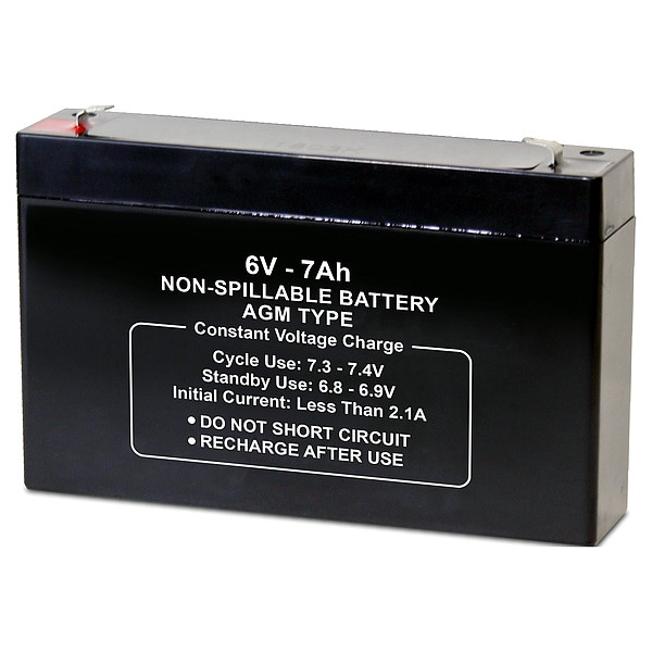 Zoro Select Battery, Sealed Lead Acid, 6V, 7Ah, Faston, Standards: UR - 2UKJ6