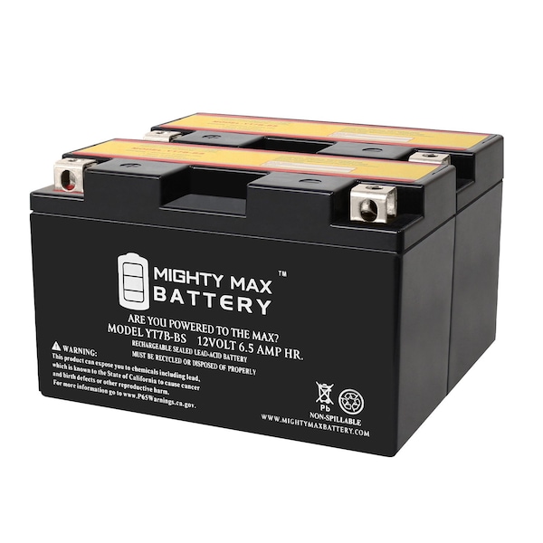 Mighty Max Battery YT7B-BS 12V 6.5AH Replacement Battery compatible with Snowmobile Mowers PWC Watercraft - 2PK - MAX3991599