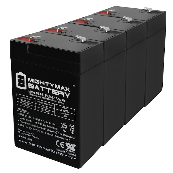 Mighty Max Battery 6V 4.5AH SLA Battery Replacement for Interstate SLA0905 - 4 Pack - ML4-6MP48106100429