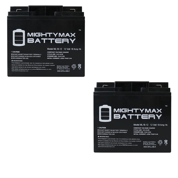 Mighty Max Battery 12V 18AH F2 SLA Replacement Battery for Power Rite PRB1218 - 2 Pack - ML18-12F2MP256