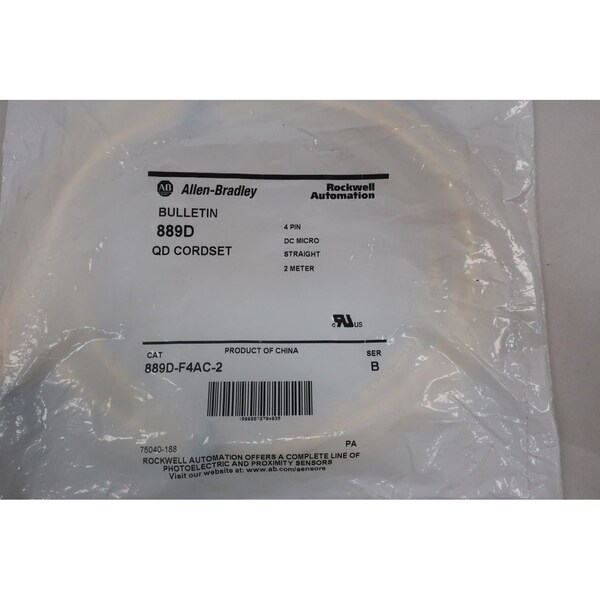 Cable de conexión QD recto de micrófono de 4 pines Allen Bradley de 2 m 250 V CA - 889D-F4AC-2