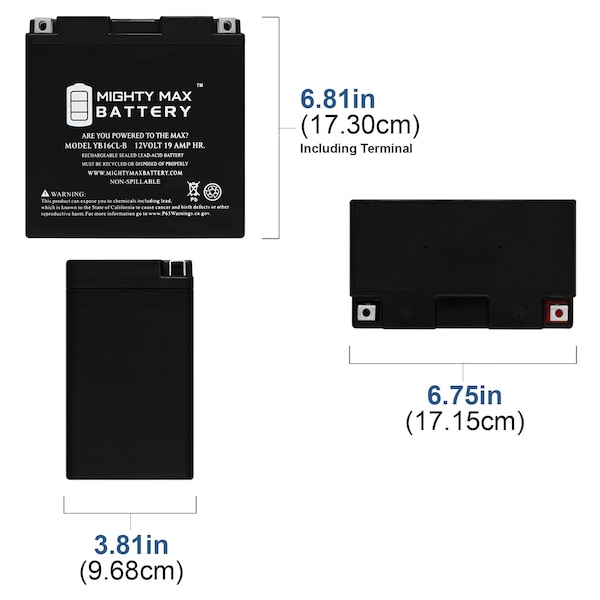 Mighty Max Battery 12-Volt 19 Ah 250 CCA Rechargeable Sealed Lead Acid Battery - YB16CL-B