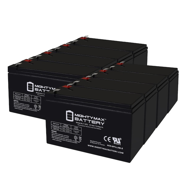 Mighty Max Battery 12V 7Ah F2 Replacement Battery for Yuasa NP7-12T-250-NP7-12T - 8PK - MAX3976644