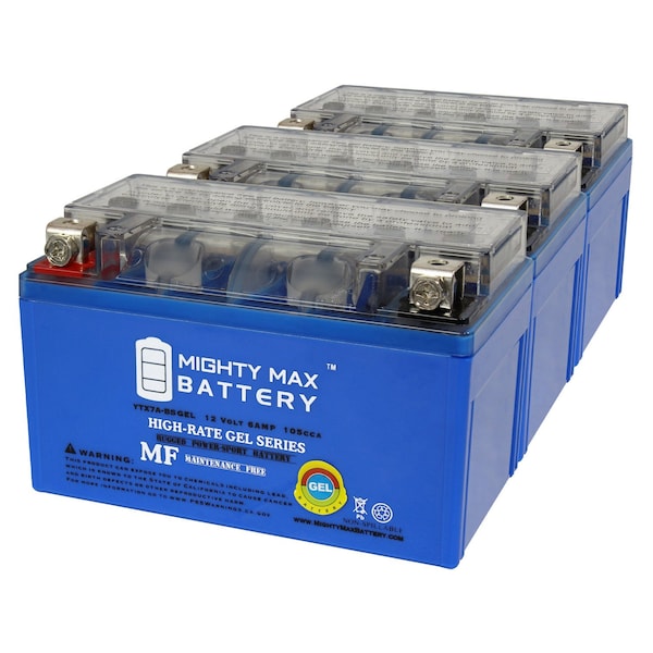 Mighty Max Battery YTX7A-BSGEL 12V 6AH Replacement Battery compatible with GNB7A GTX7A Motorcycle Scooter - 3PK - MAX4003658