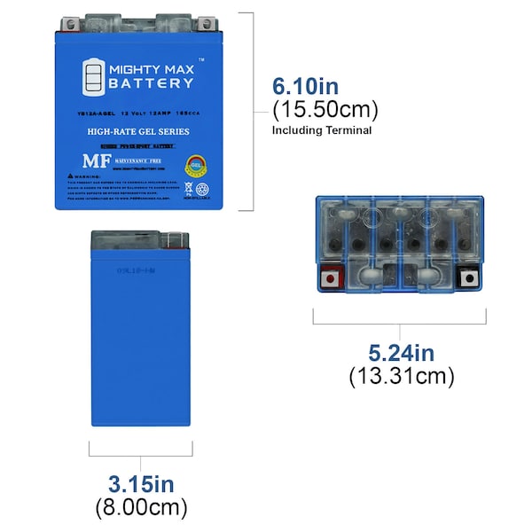 Mighty Max Battery 12V 12AH 165CCA GEL Battery Replacement for Yamaha XV500 Virago 1983 - YB12A-AGEL77