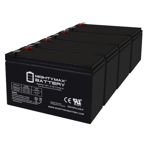 Mighty Max Battery 12V 7Ah F2 Replacement Battery for HR1234W Home Alarm - 4PK - MAX3975357