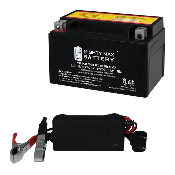 Mighty Max Battery YTX7A-BS Battery Replaces SYM Fiddle 2008-2017 With 12V 1Amp Charger - MAX3862362
