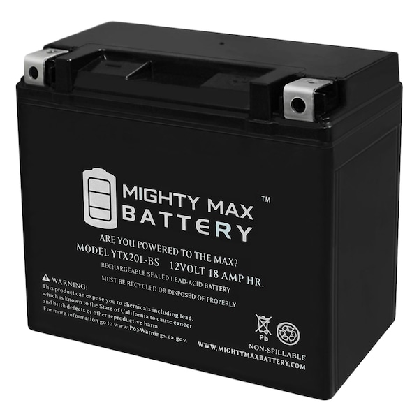Mighty Max Battery YTX20L-BS Battery Replacement for Yamaha 700 Kodiak, EPS 16-19 - YTX20L-BS572