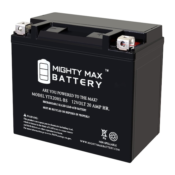 Mighty Max Battery YTX20HL-BS - 12 Volt 20 AH, 310 CCA, Rechargeable SLA AGM Motorcycle Battery - MAX4027333