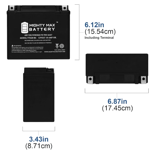 Mighty Max Battery 12V 18Ah Battery Replacement for Arctic Cat 600 XF 6000 17-18 - YTX20-BS142