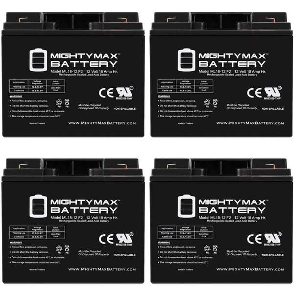 Mighty Max Battery 12V 18AH F2 Replacement Battery Compatible with Bright Way Group HX12 18 F2 - 4PK - MAX3986378