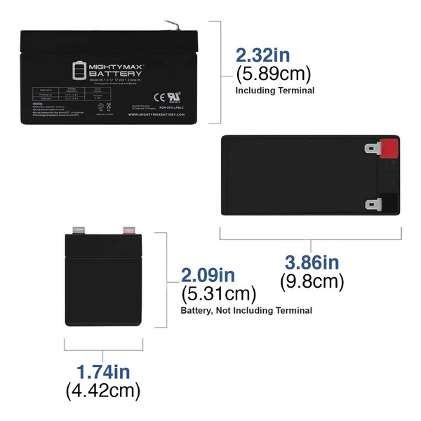 Mighty Max Battery 12V 1.3Ah Replacement Battery for Ya Heng 6FM1.3 - 4PK - MAX3961212