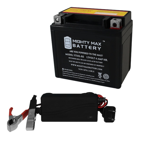 Mighty Max Battery 12V 4Ah Replacement Battery Compatible with Neptune GTX5L-BS With 12V 1Amp Charger - MAX3986976