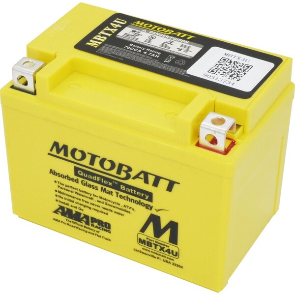Motobatt 4.7Ah AAGM Powersports Battery replaces YTX4L YTX4LBS YT4LBS YB4LA YB4LB - MBTX4U