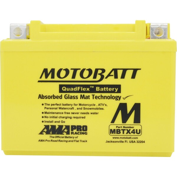 Motobatt 4.7Ah AAGM Powersports Battery replaces YTX4L YTX4LBS YT4LBS YB4LA YB4LB - MBTX4U